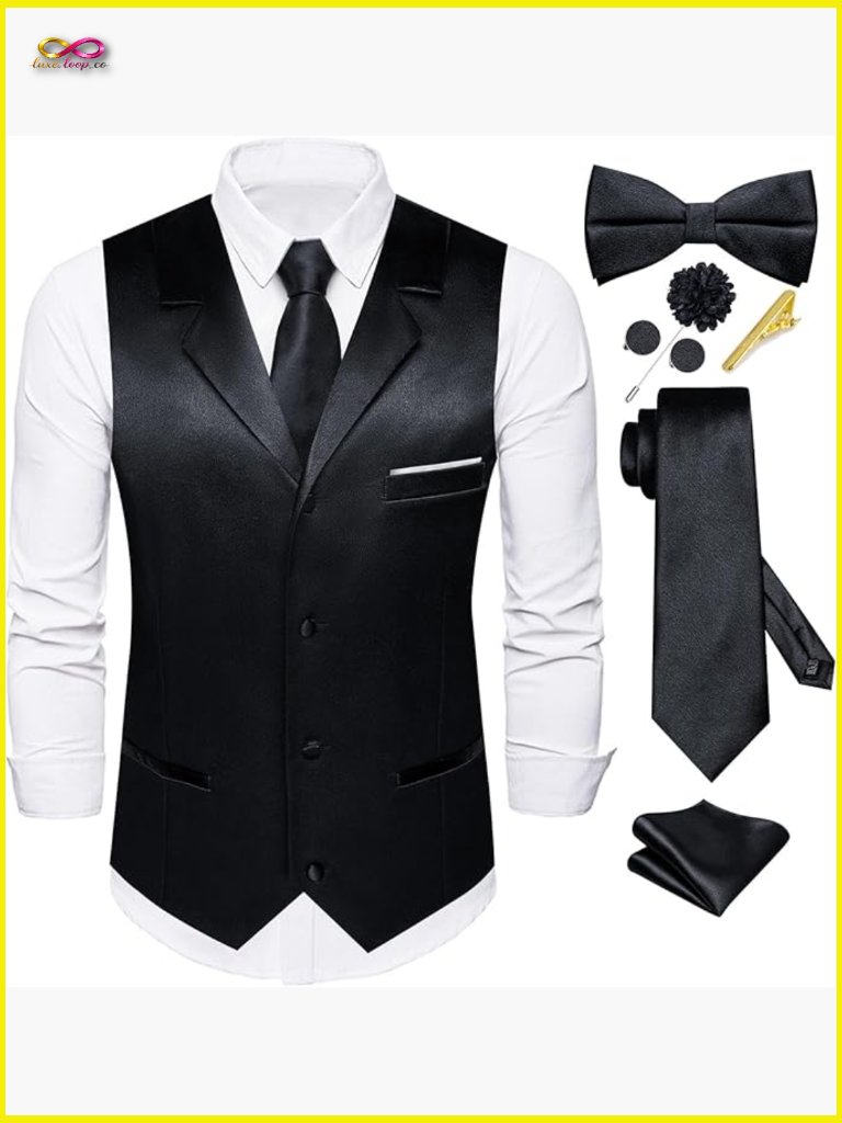 Satin Vest And Tie Set Formal Elegant Wedding Party Men's Suit Accessories